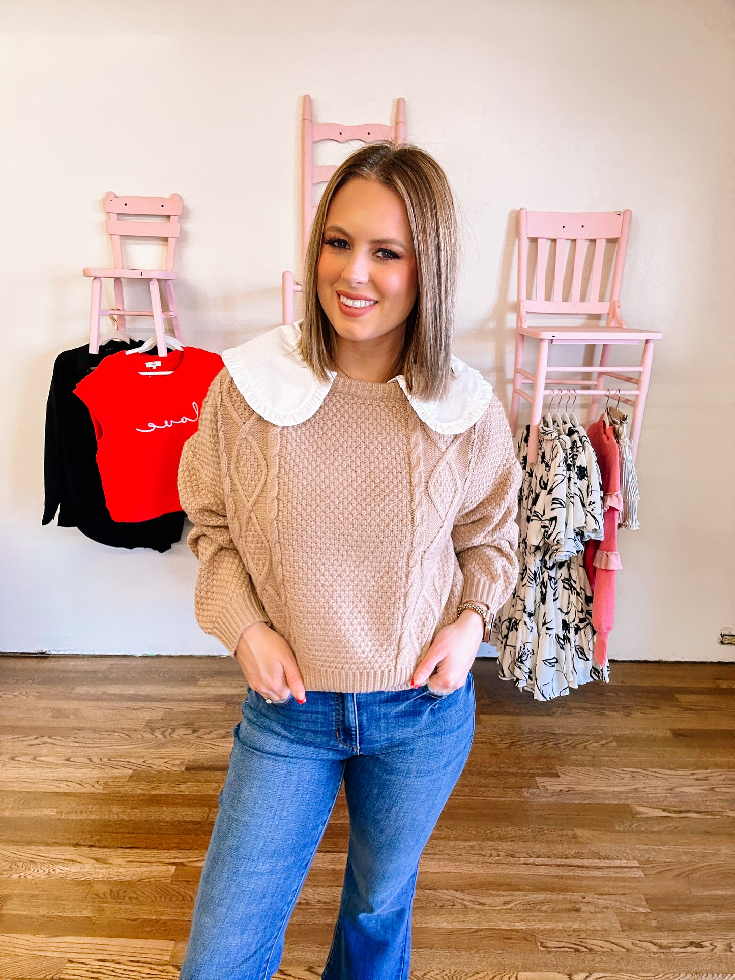 Taupe Doll Collared Pullover