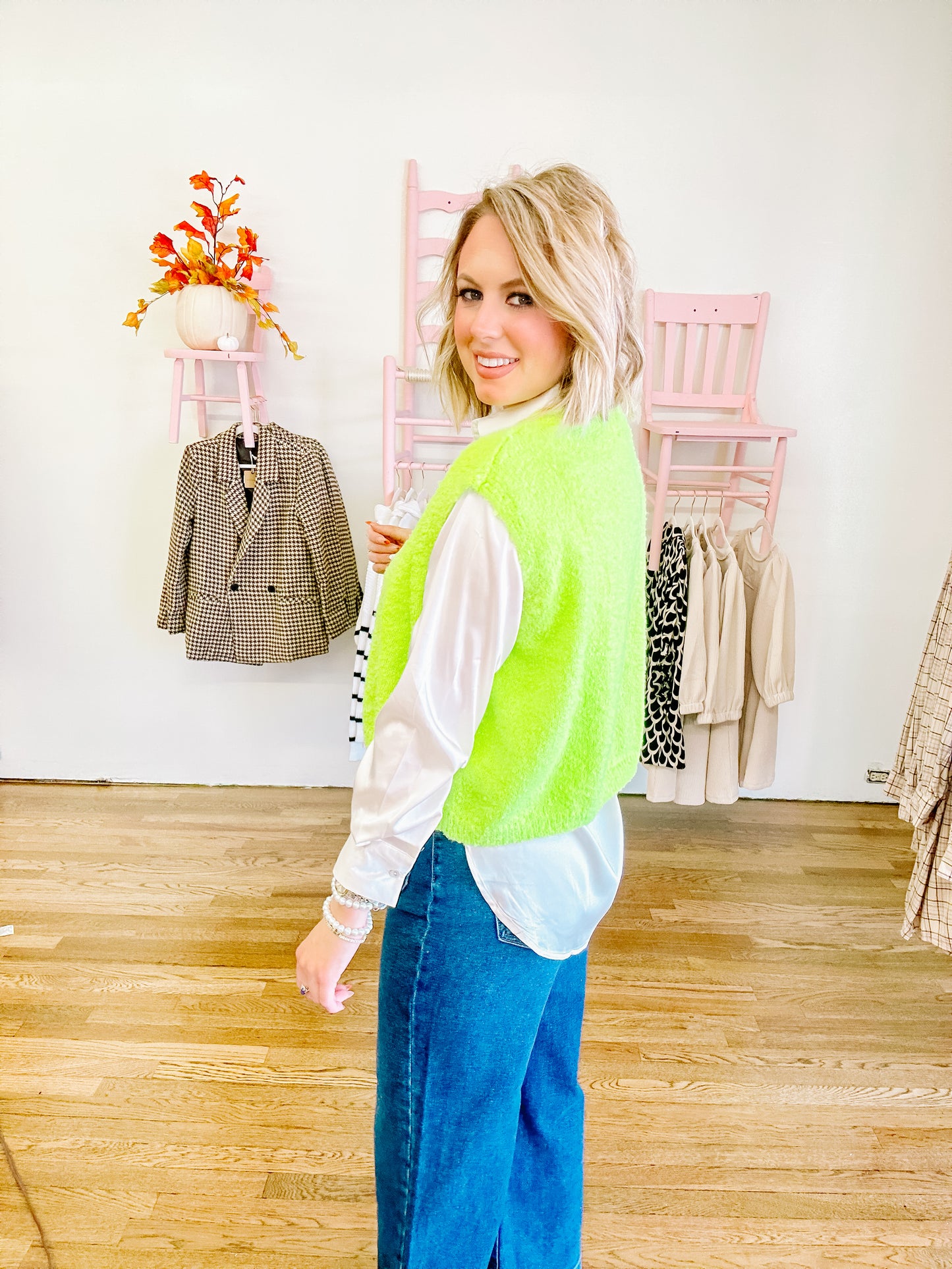 Lime Green Sleeveless Cropped Sweater