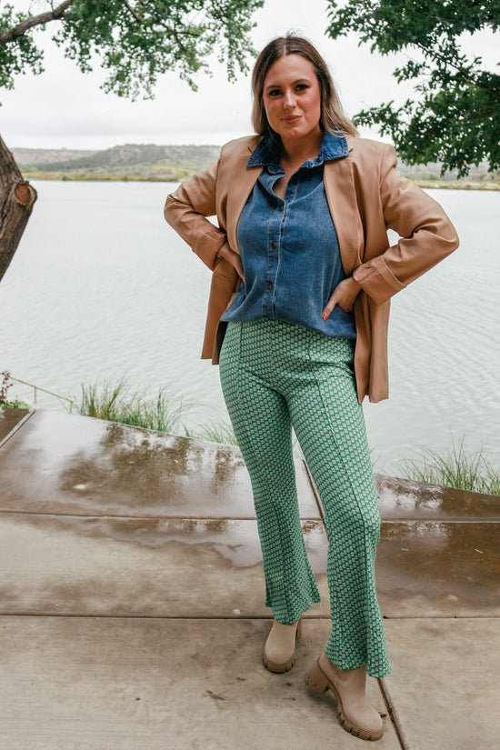 Mean Green Patterned Flare Pant