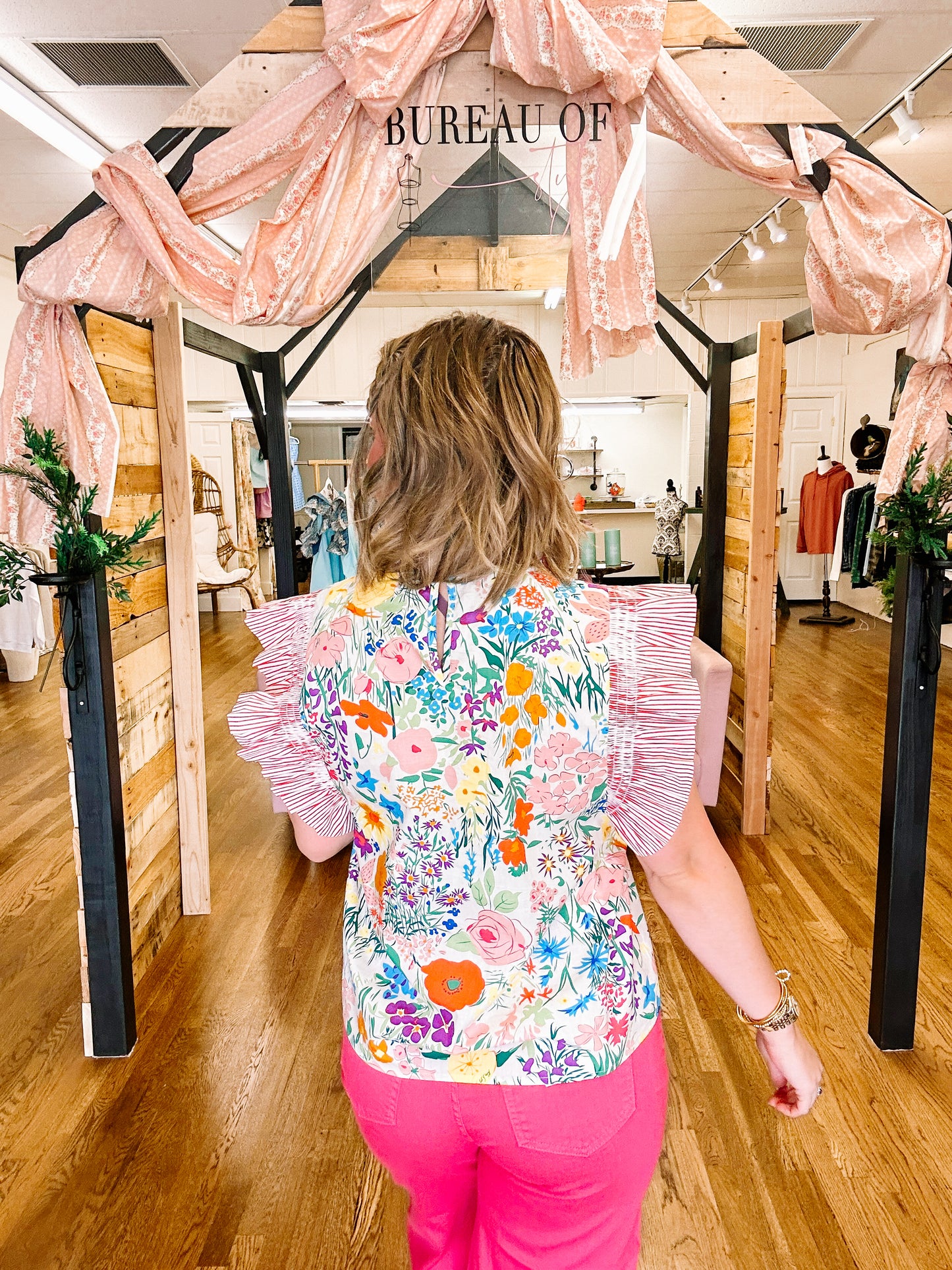 Floral & Striped Print Ruffly Top