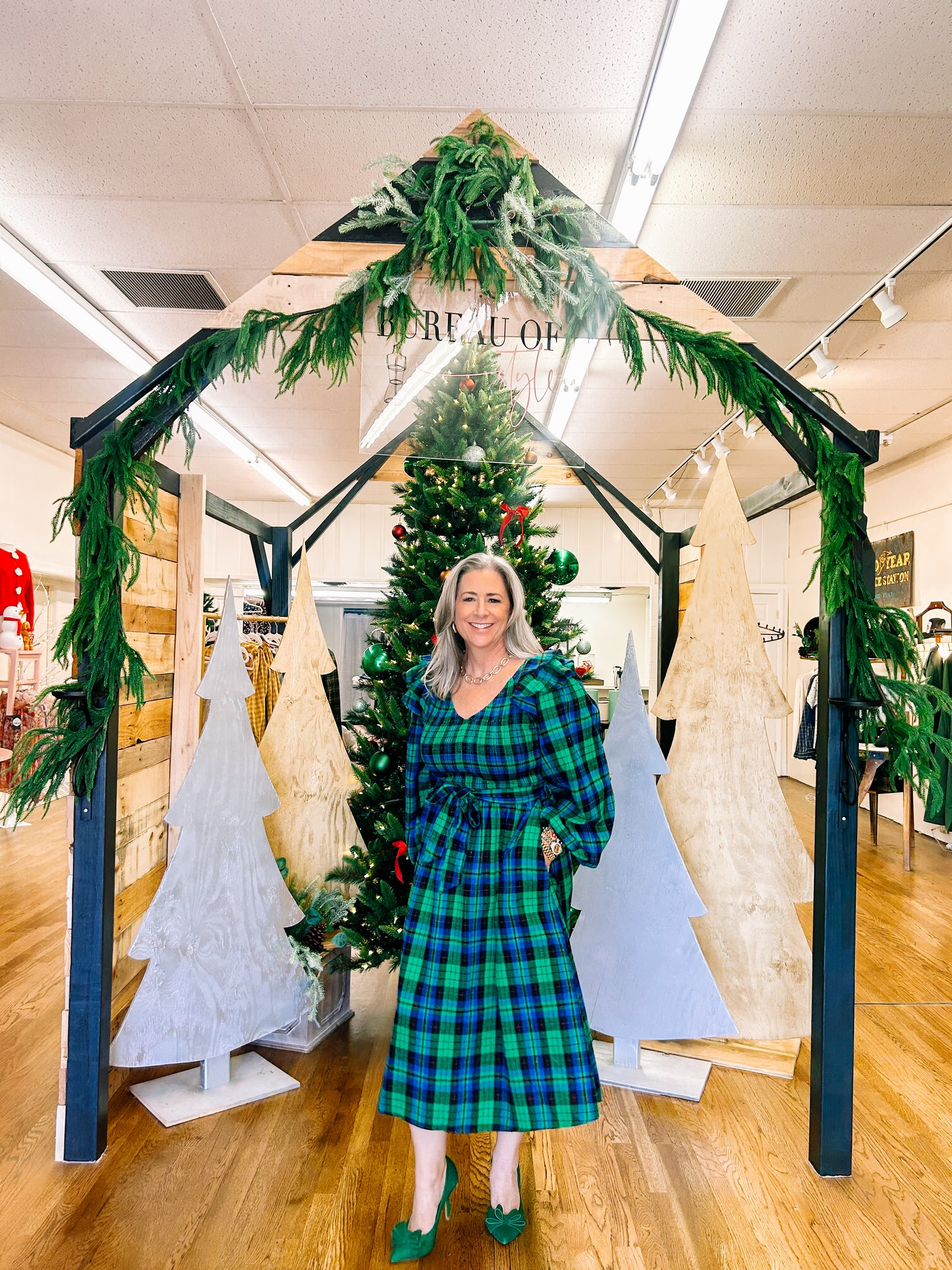 Green Plaid Flannel Midi Dress