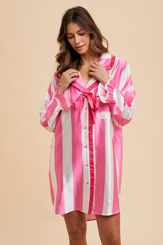 Bow Satin Pink and White Pajama