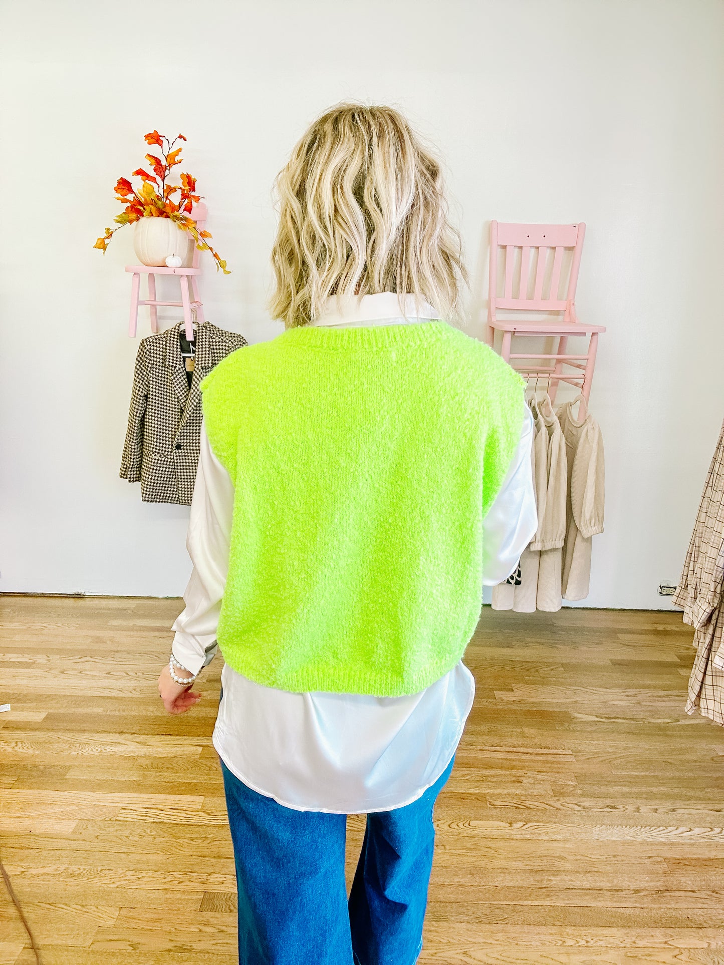 Lime Green Sleeveless Cropped Sweater