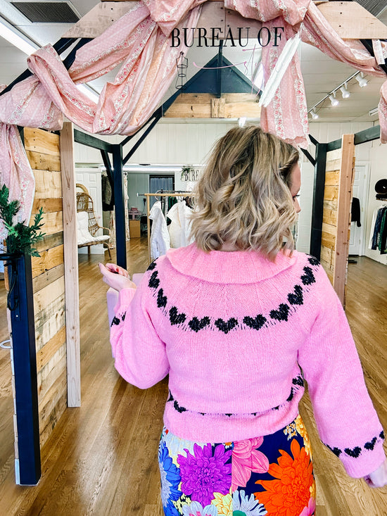 Pink Heart Ruffle Cardigan