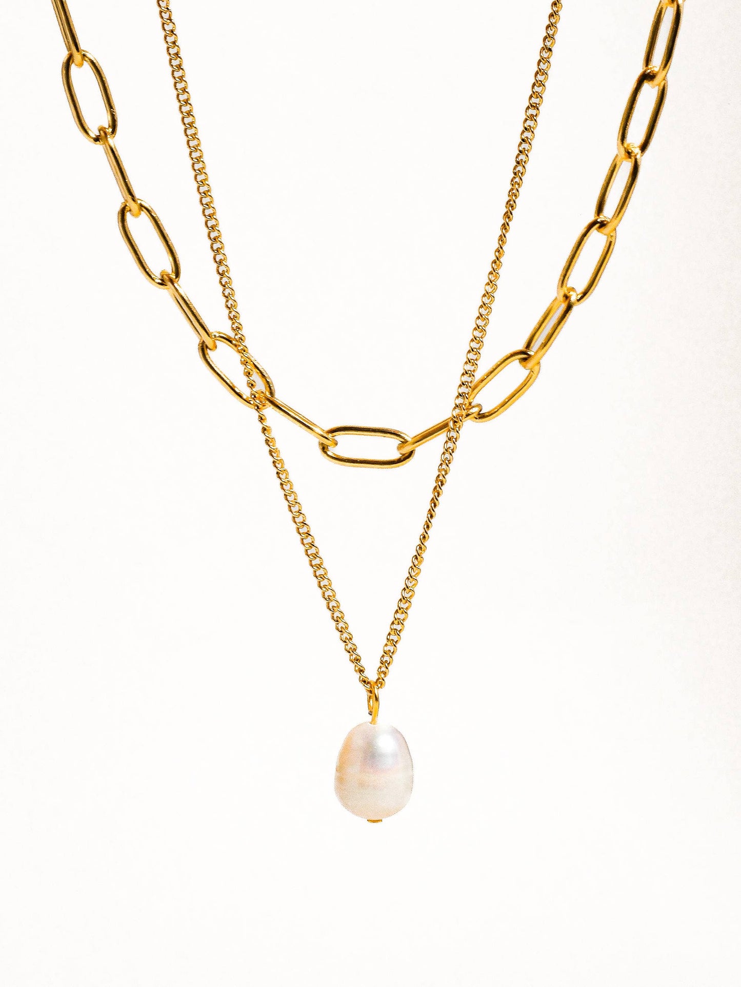 Percy 18K Gold Non-Tarnish Layered Chain Pearl Necklace