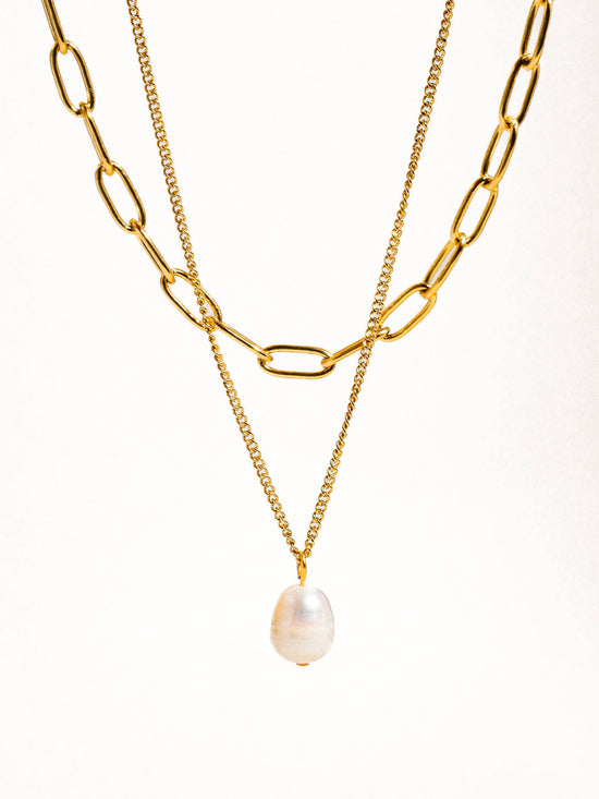 Percy 18K Gold Non-Tarnish Layered Chain Pearl Necklace