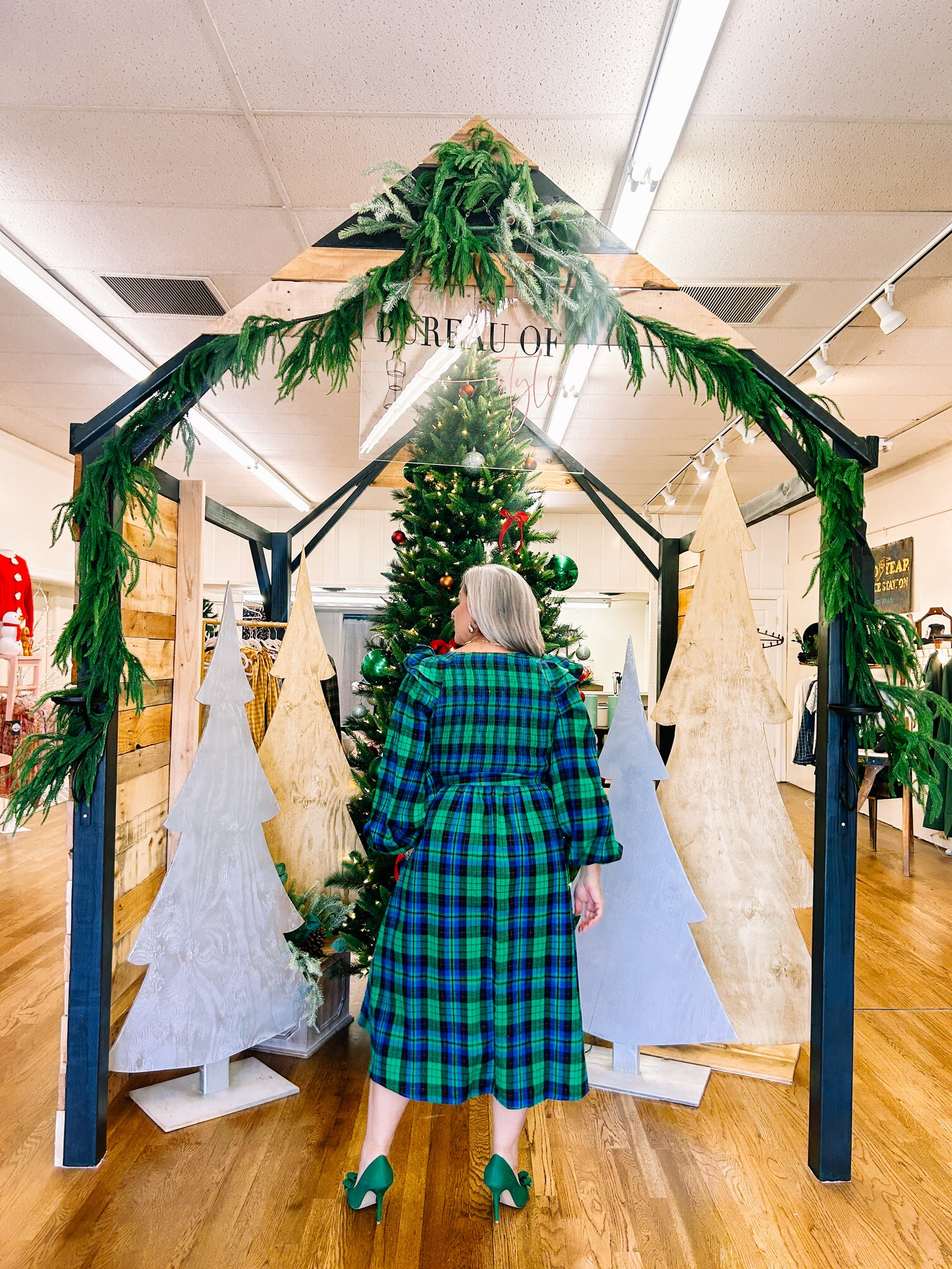 Green Plaid Flannel Midi Dress