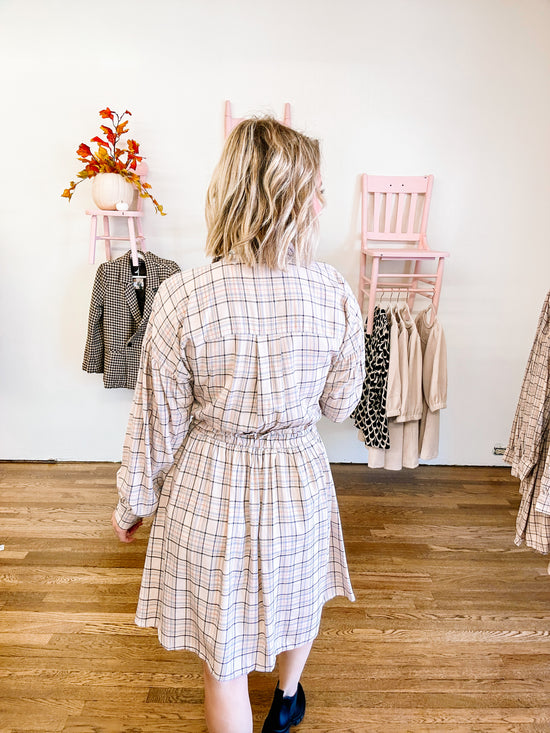 Tan Plaid Button Up Dress