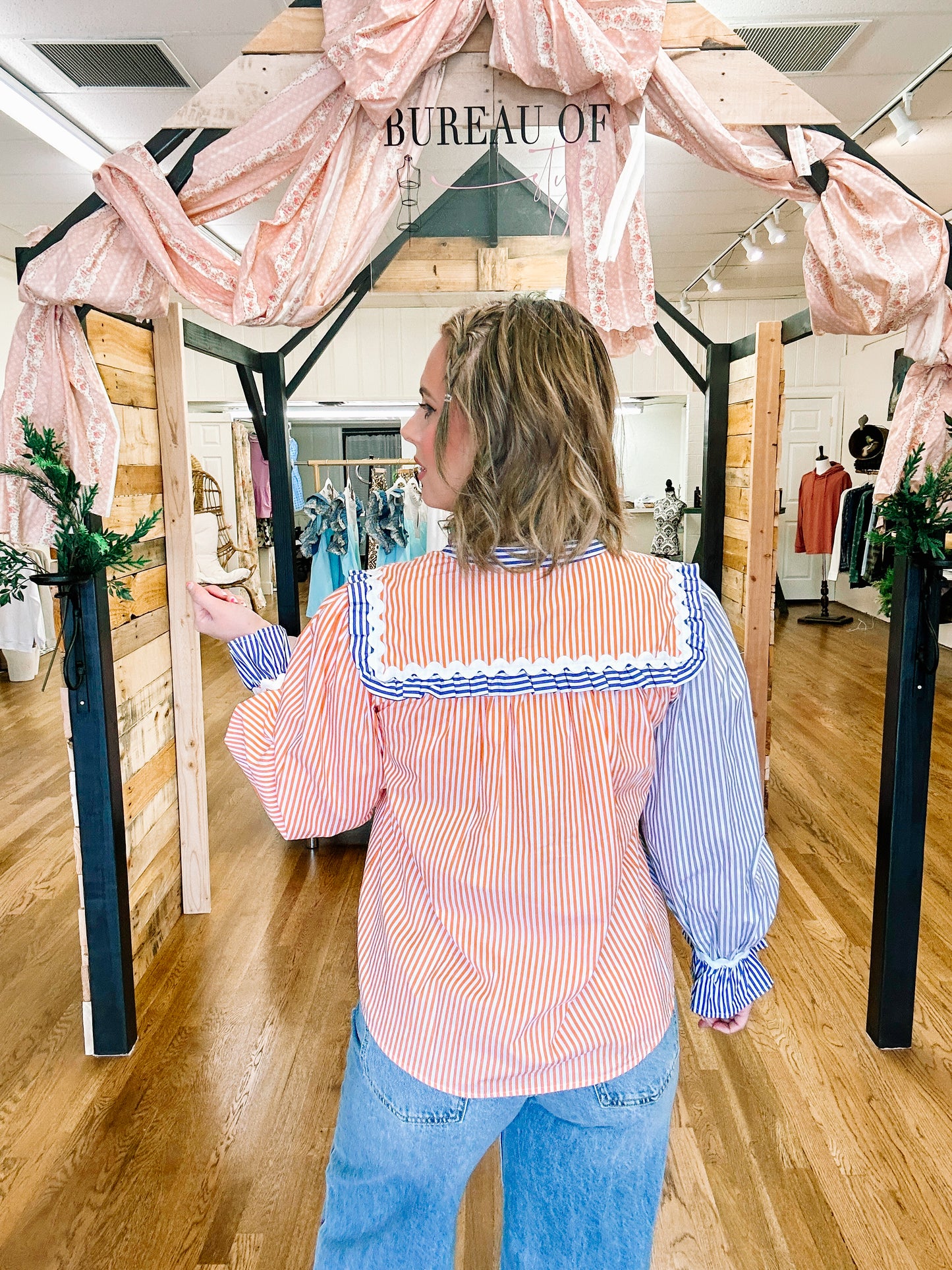 Striped Print Sailor Collar Top