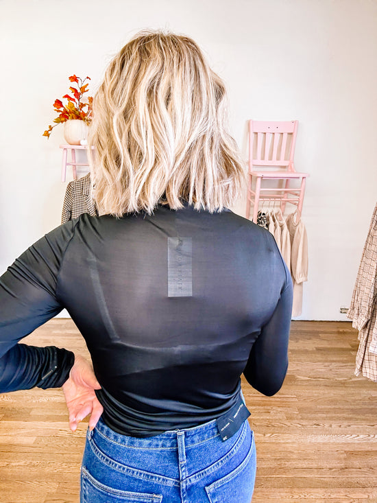 Sheer Ruched Black Knit Top