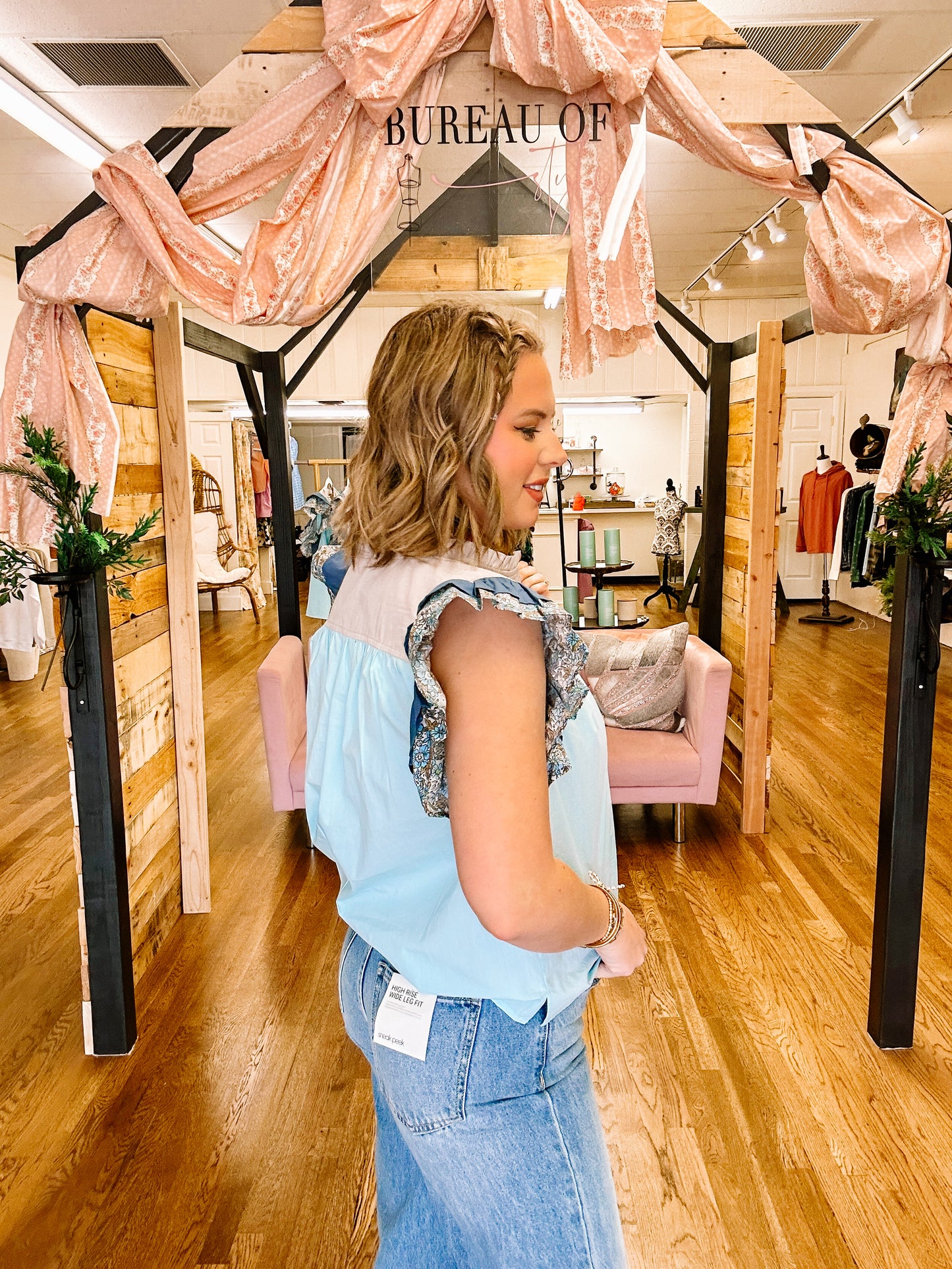 Blue Ruffly shoulder Top