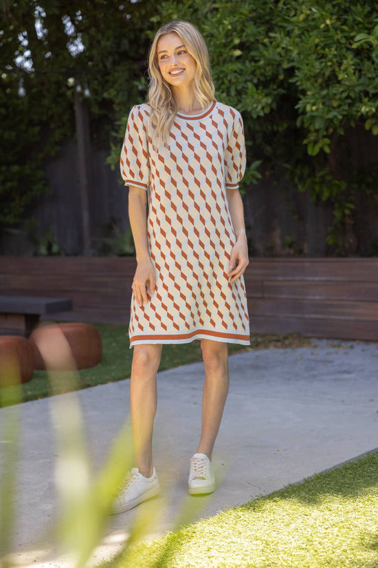 Geo Printed Short Sleeve Knit Dress