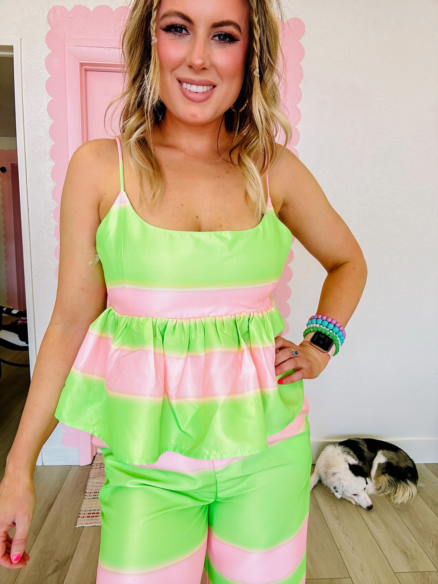 Green and Pink Stripe Top