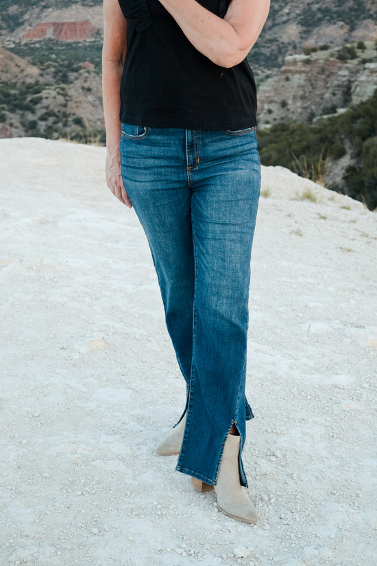 High Rise Bootcut Jean with Slit