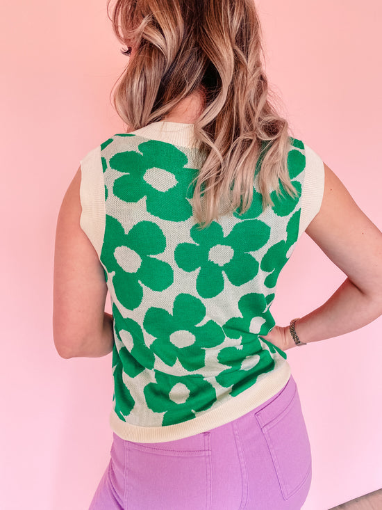 Kelly Green Floral Sweater Vest